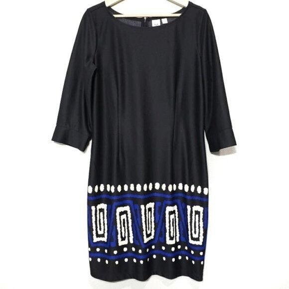 Marc Bouwer Dress Ponte Knot Sheath Women's‎ Size M Black Blue White - Picture 1 of 7